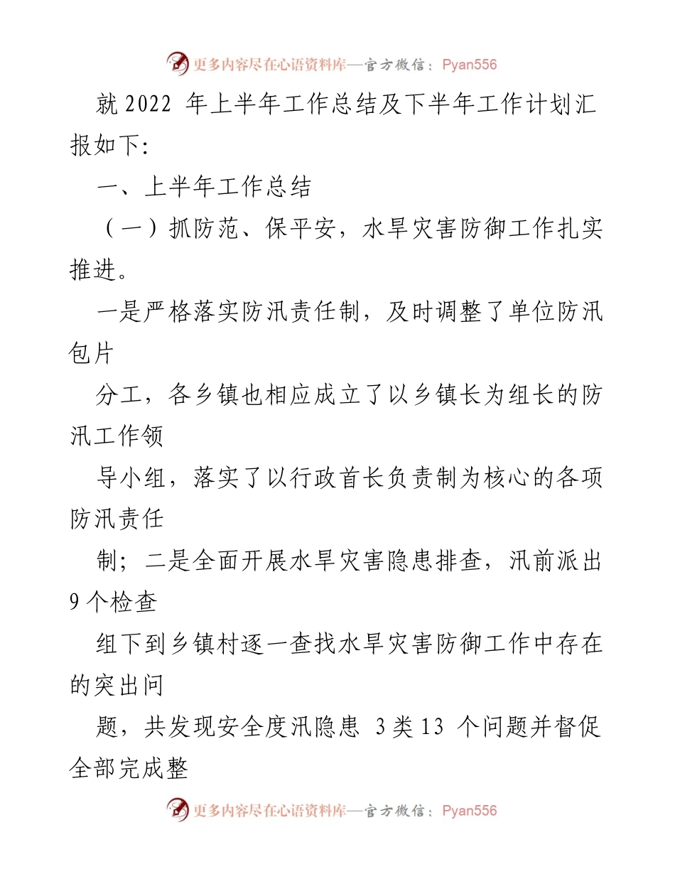 [工作总结] 水利局 - 2022年上半年工作总结及下半年工作计划_1.docx_第2页