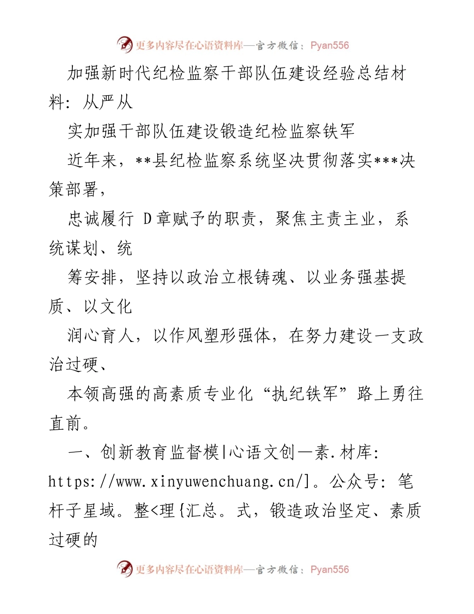 [工作总结] 纪检监察干部队伍建设 - 从严从实锻造新时代纪检监察铁军的经验总结.docx_第1页
