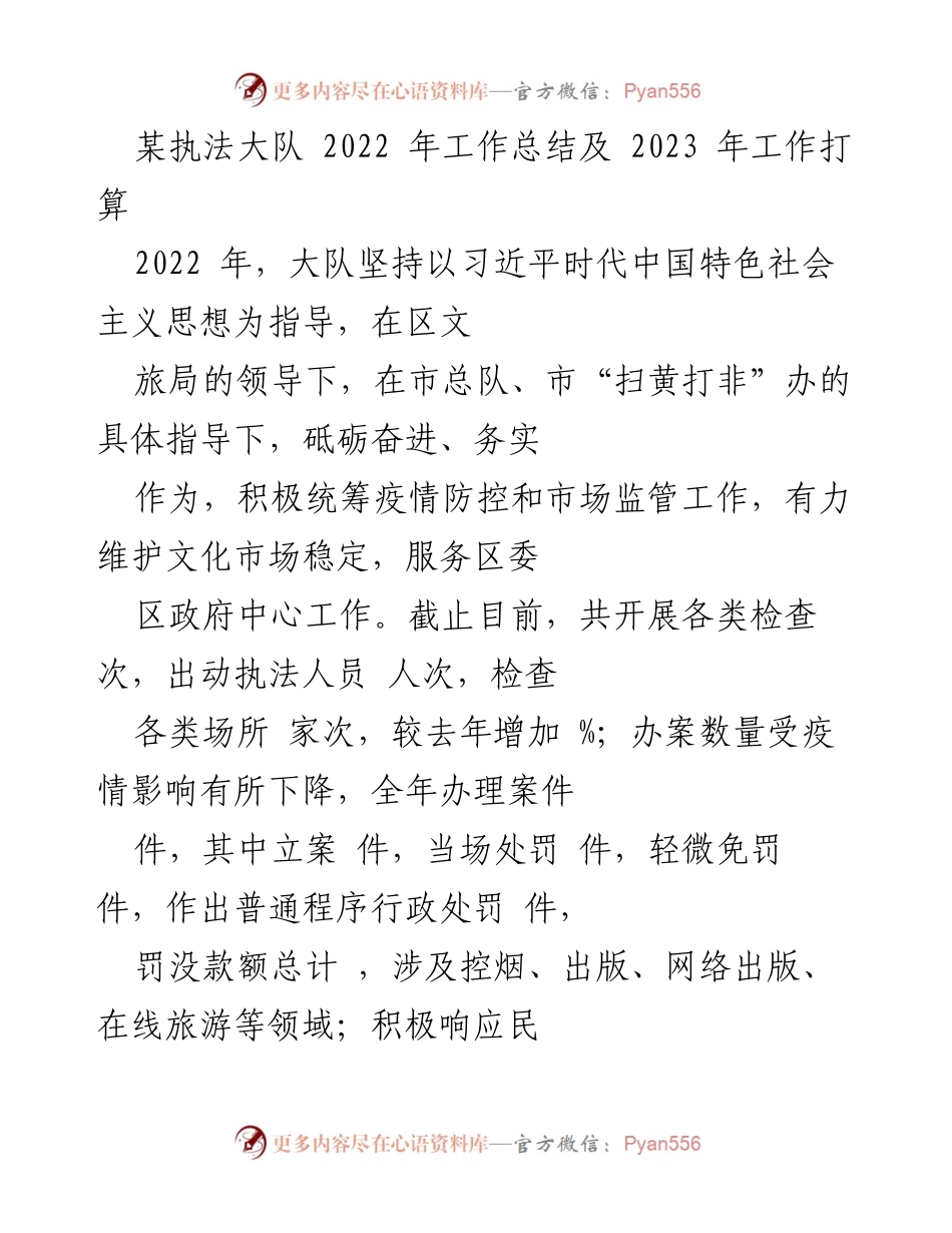 [工作总结] 某执法大队 - 2022年工作总结与2023年工作计划.docx_第1页