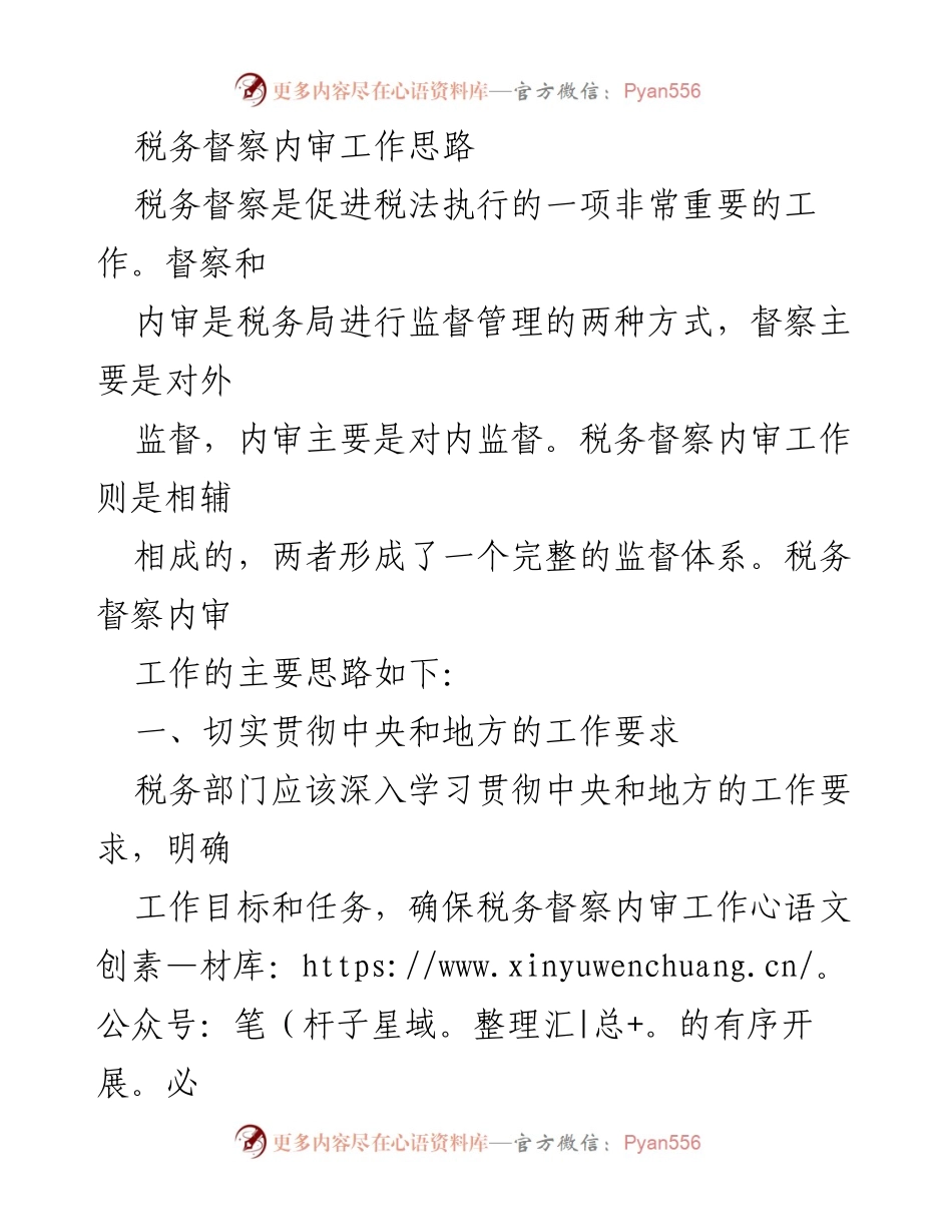 [工作总结] 税务部门 - 税务督察内审工作思路与实施策略.docx_第1页