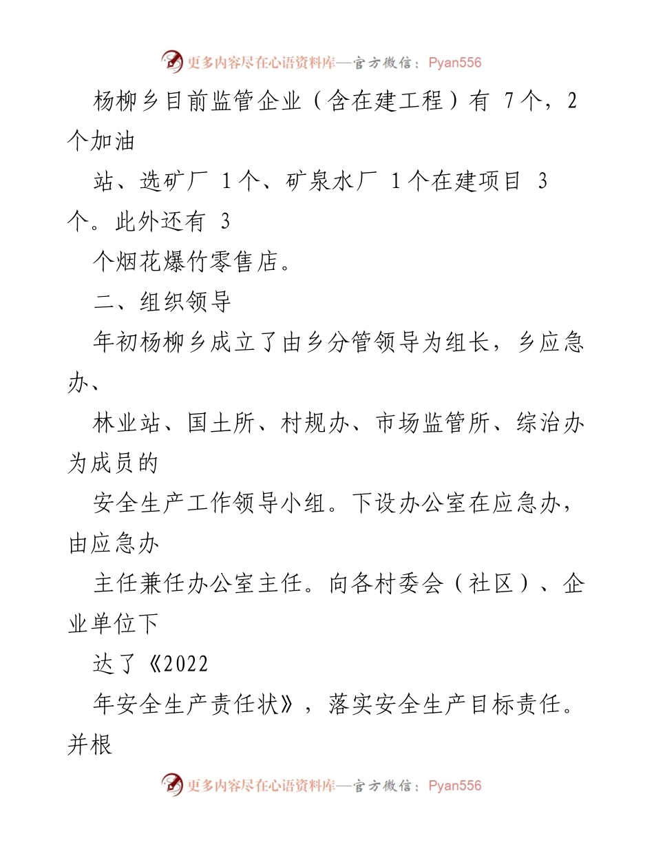[工作总结] 杨柳乡 - 2022年杨柳乡安全生产工作开展情况总结报告.docx_第2页