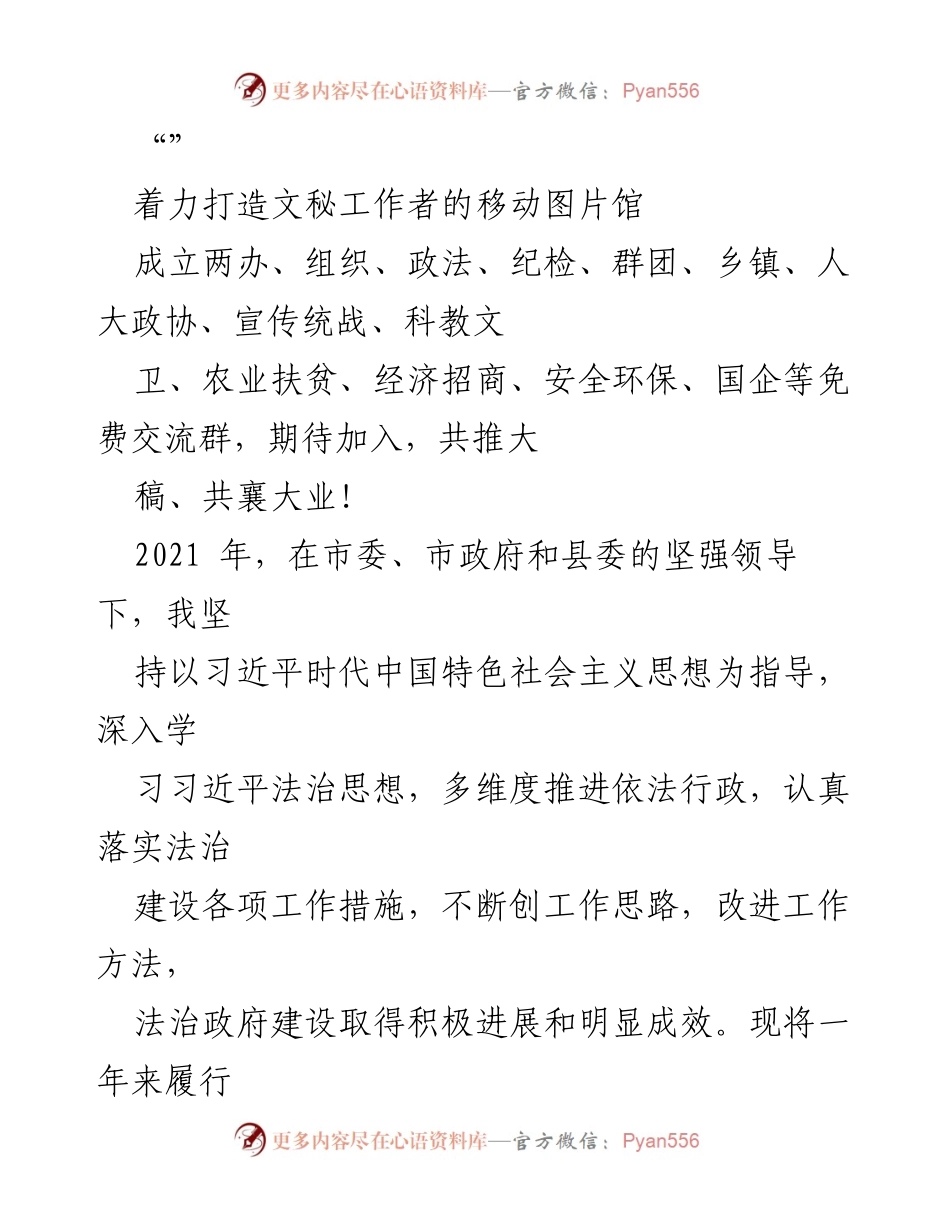 [工作总结] 法治政府建设 - 2021年法治政府建设工作总结报告_3.docx_第1页