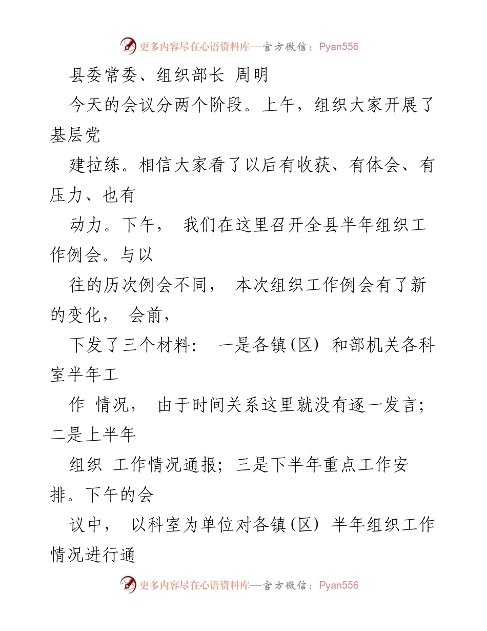 [工作总结] 组织工作例会 - 上半年组织工作总结与下半年工作安排.docx_第1页