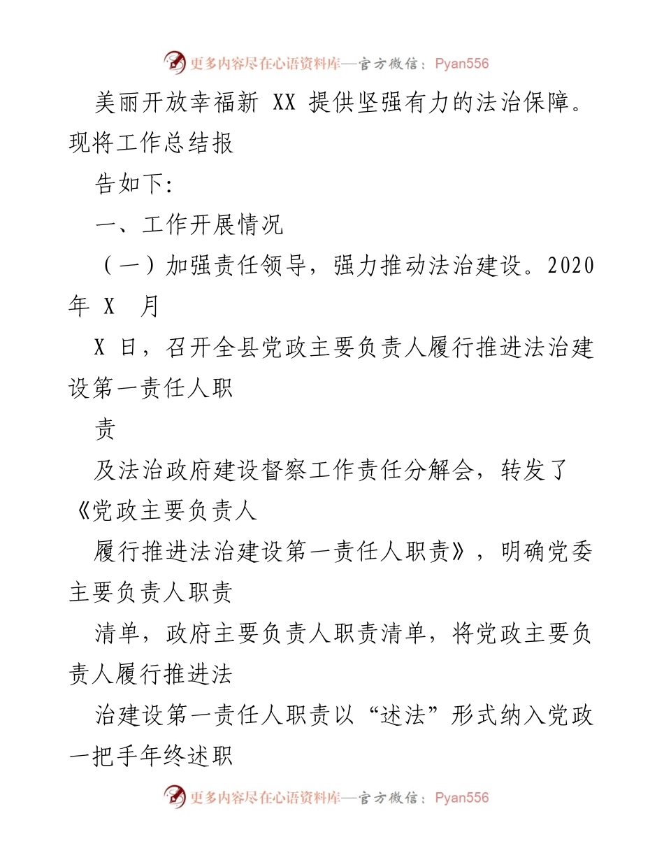 [工作总结] 法治政府建设 - XXX县法治政府工作情况总结报告.docx_第2页