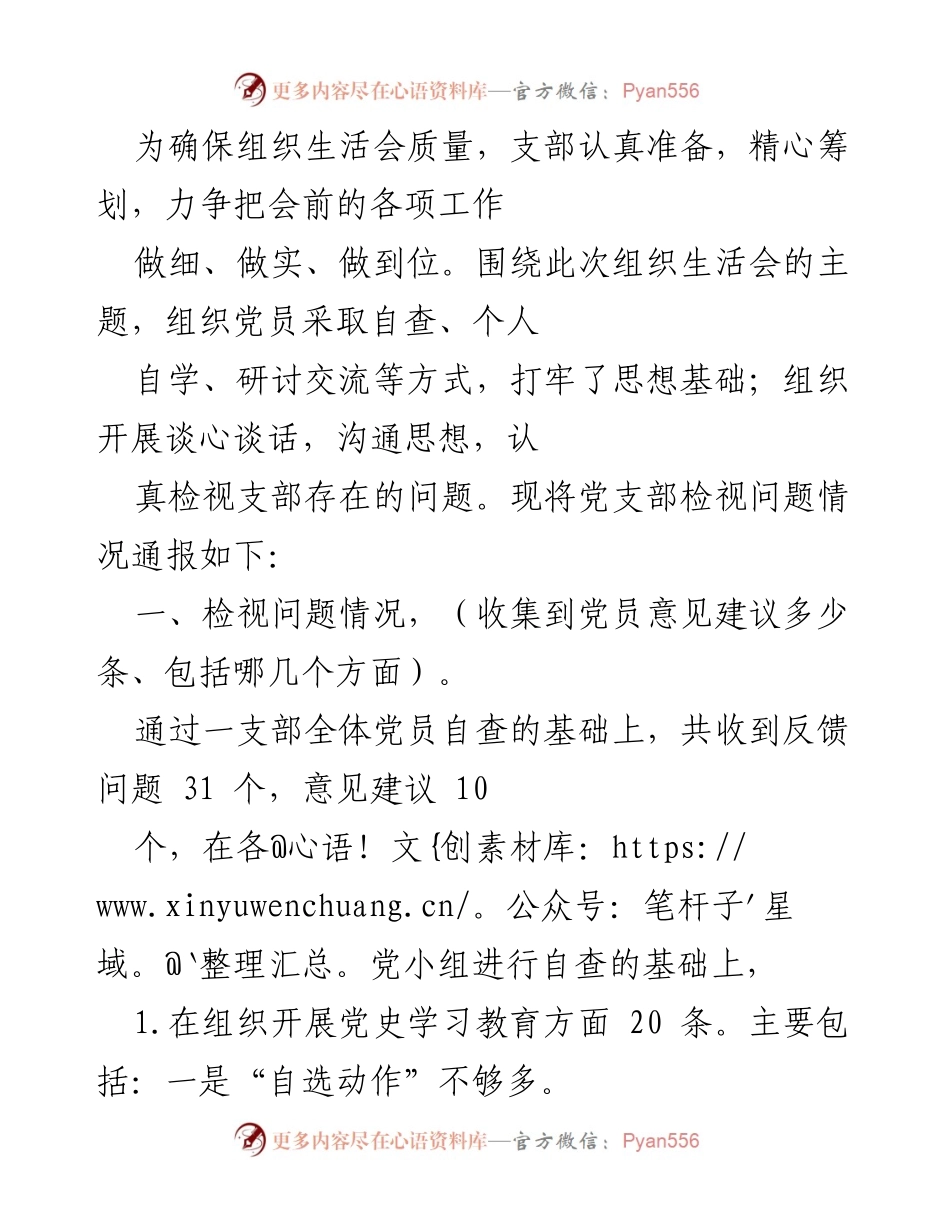 [工作总结] 组织生活会 - 党支部检视问题情况通报.docx_第1页
