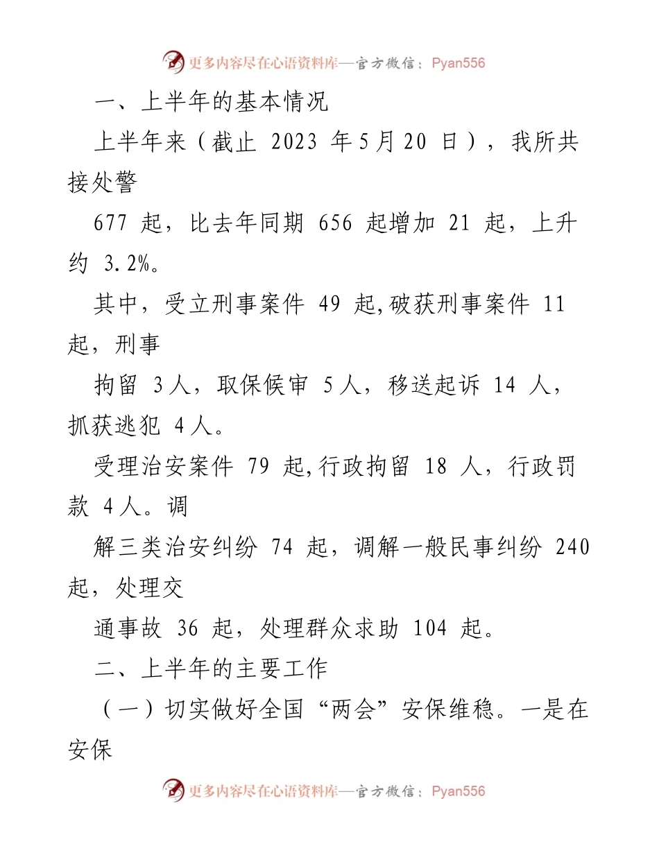 [工作总结] 派出所工作会议 - XX镇派出所2023年上半年工作总结与下半年计划.docx_第2页