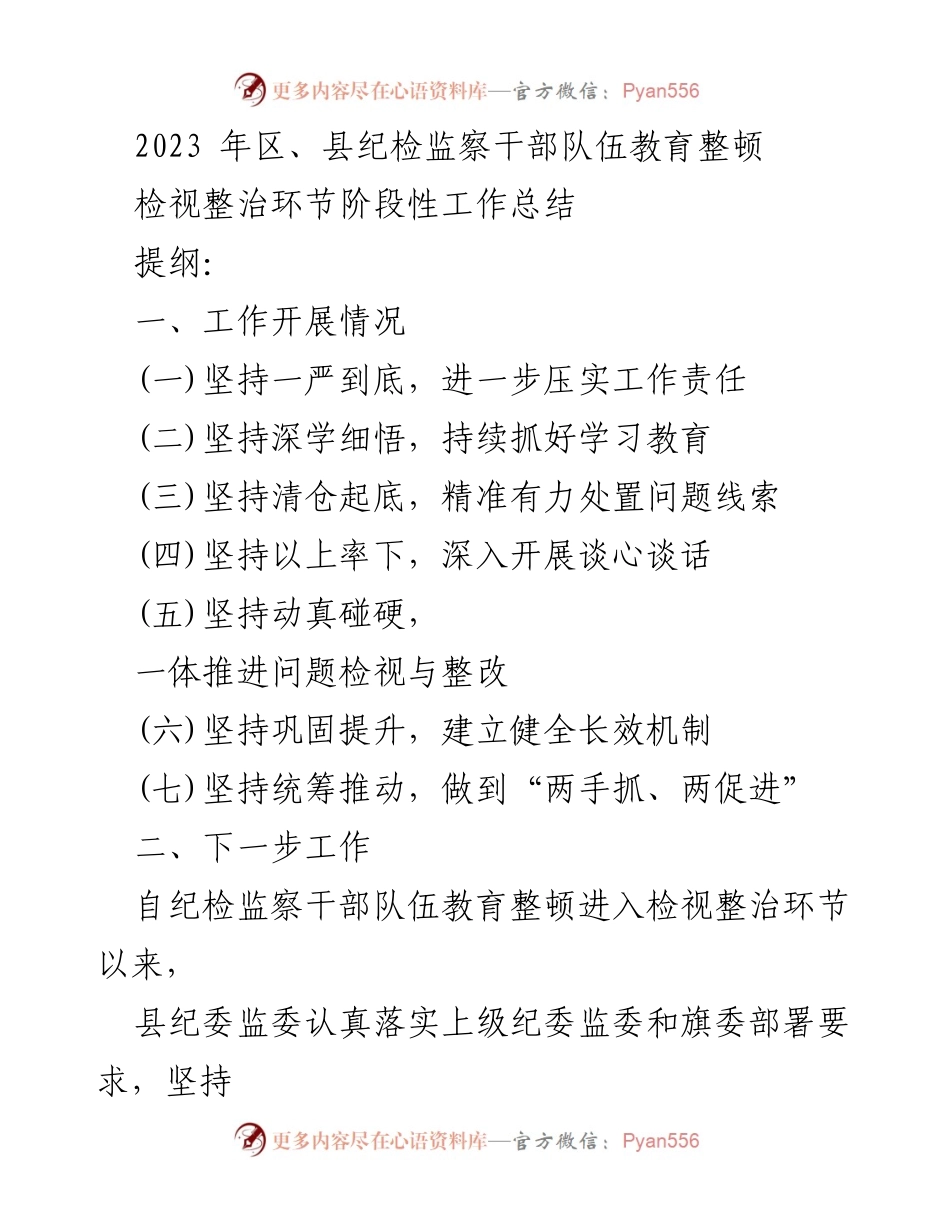 [工作总结] 纪检监察干部队伍教育整顿 - 2023年检视整治阶段工作总结.docx_第1页