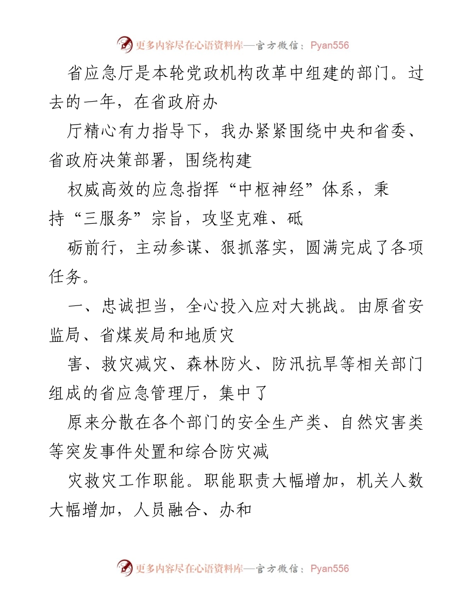 [工作总结] 省应急厅 - 过去一年应急管理工作成效与挑战分析.docx_第1页
