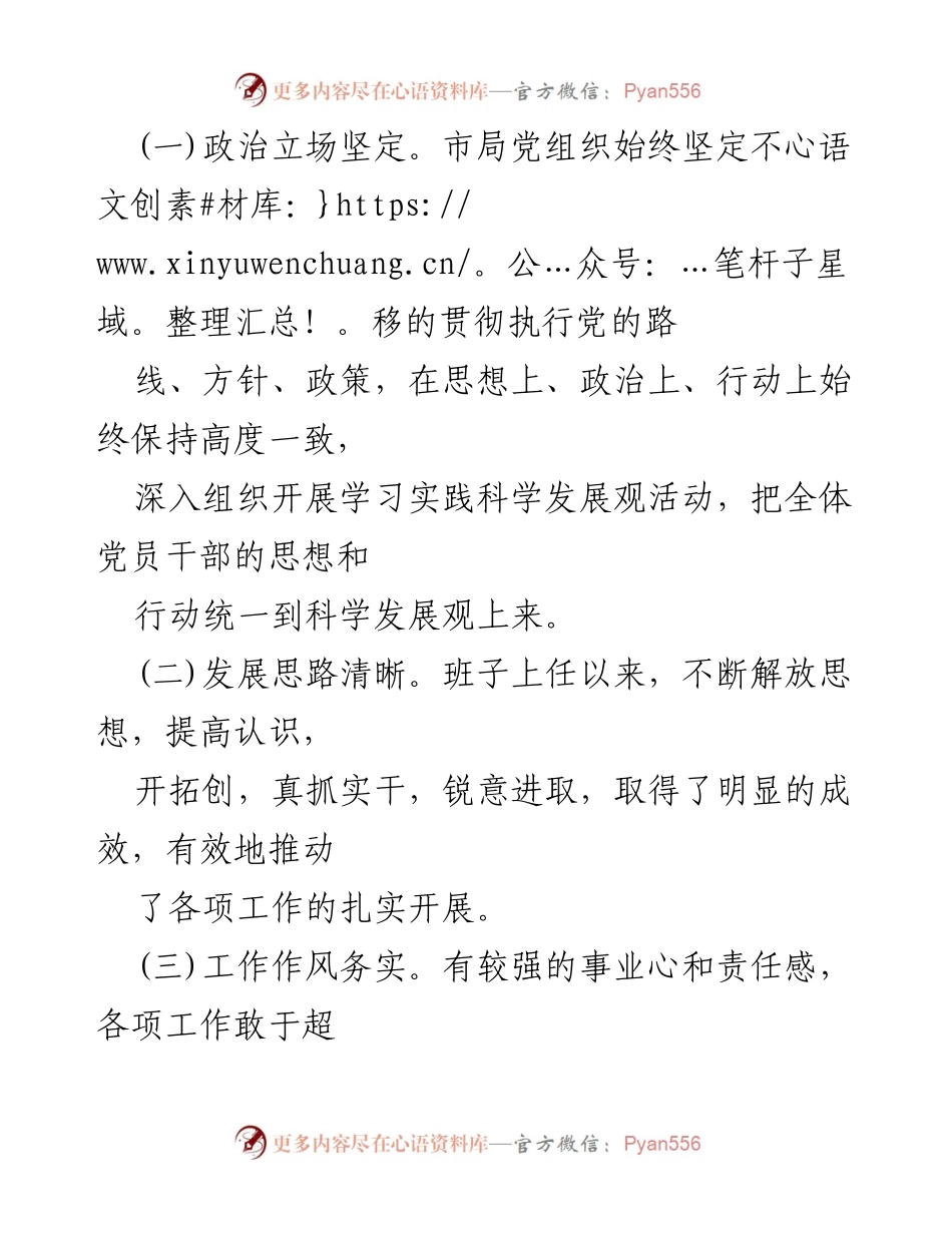 [工作总结] 民主生活会 - 市局党组工作评价与建议.docx_第2页