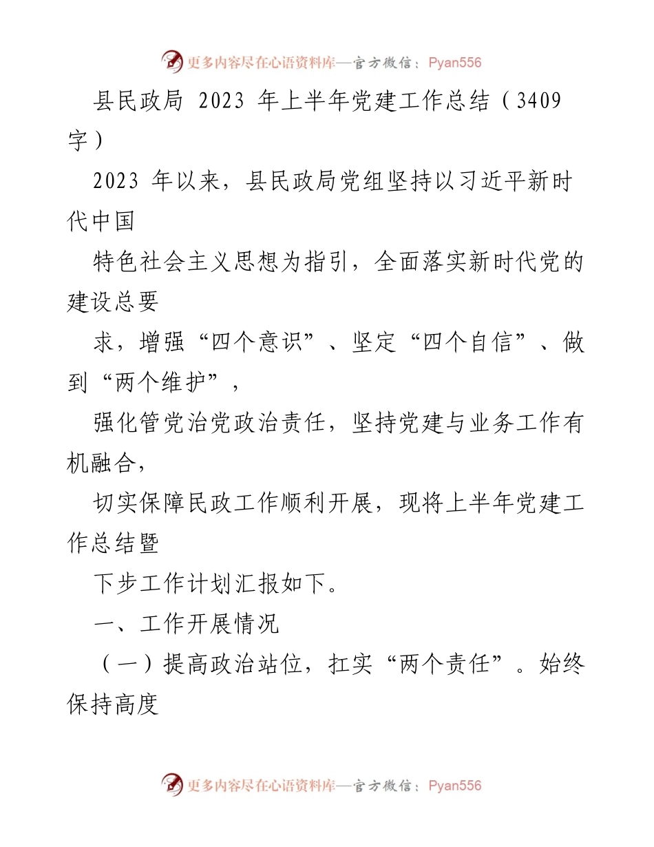 [工作总结] 民政局 - 2023年上半年党建工作总结与计划.docx_第1页