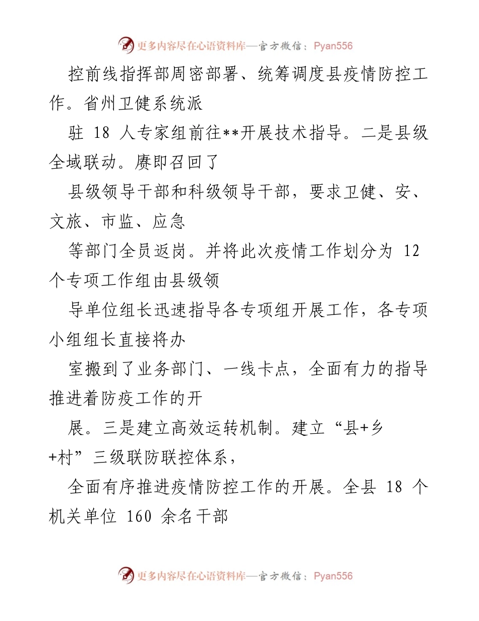 [工作总结] 疫情防控 - 全域联动与全域战疫：__县抗击疫情工作总结.docx_第2页