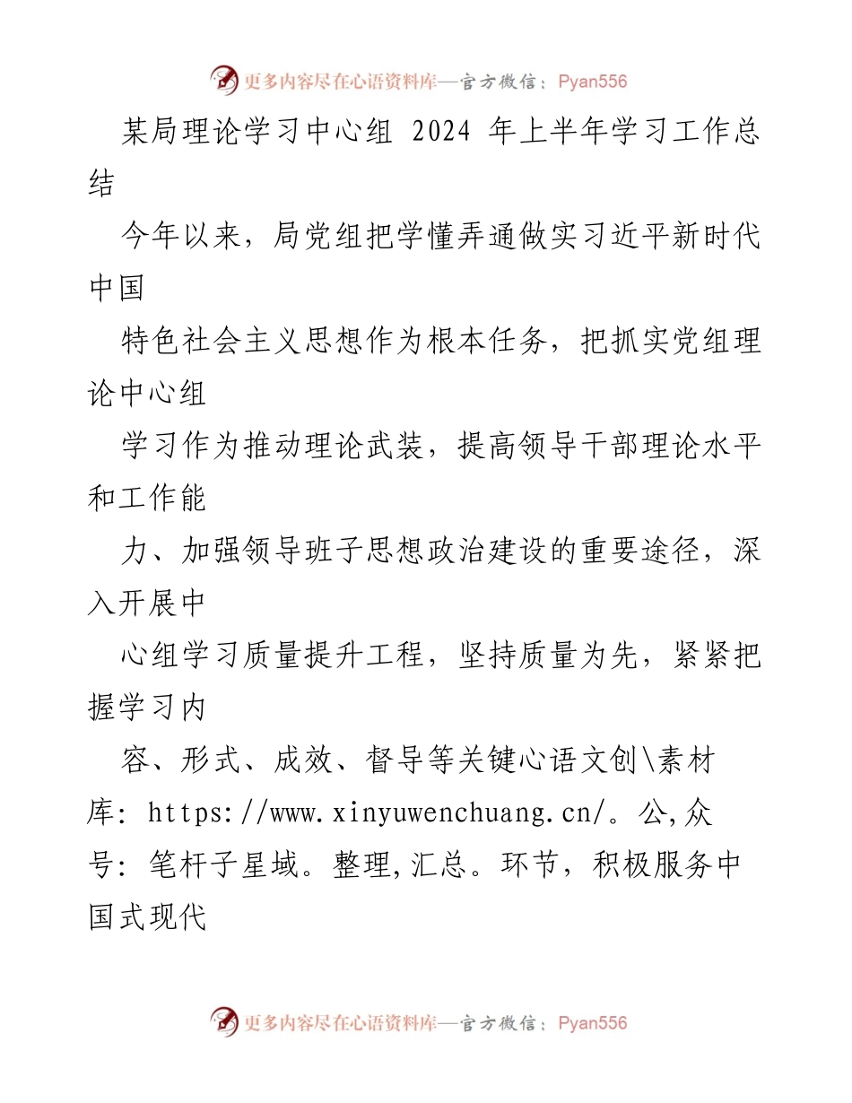 [工作总结] 理论学习 - 2024年上半年局党组理论学习中心组工作总结报告.docx_第1页