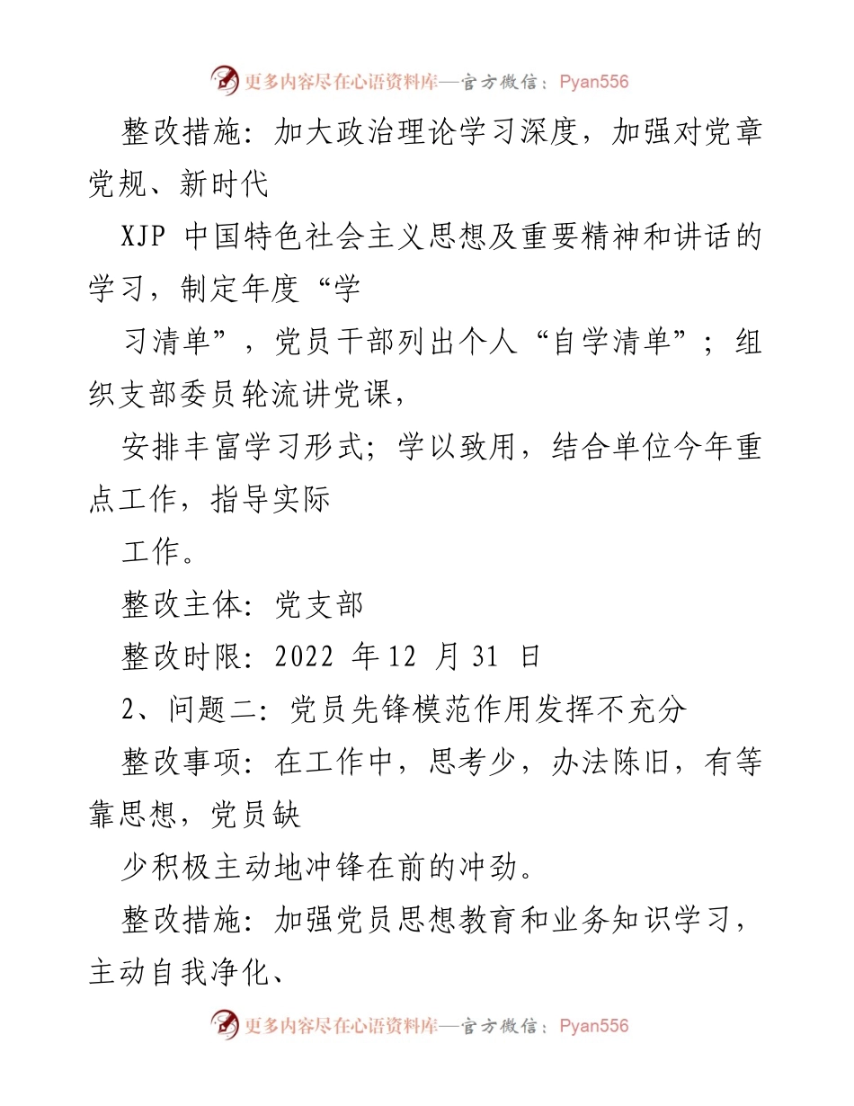 [工作总结] 组织生活会 - 2021年度党支部问题整改清单.docx_第2页