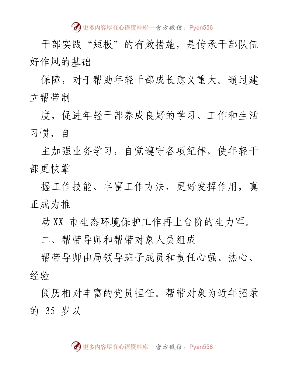 [工作总结] 生态环境局 - 年轻干部帮带计划实施方案.docx_第2页
