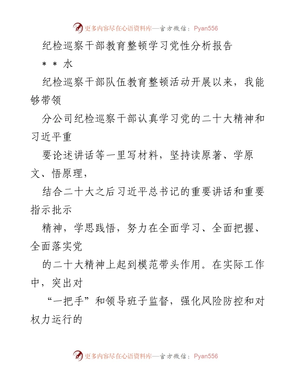 [工作总结] 纪检巡察干部教育整顿 - 纪检巡察干部党性分析与自查报告.docx_第1页