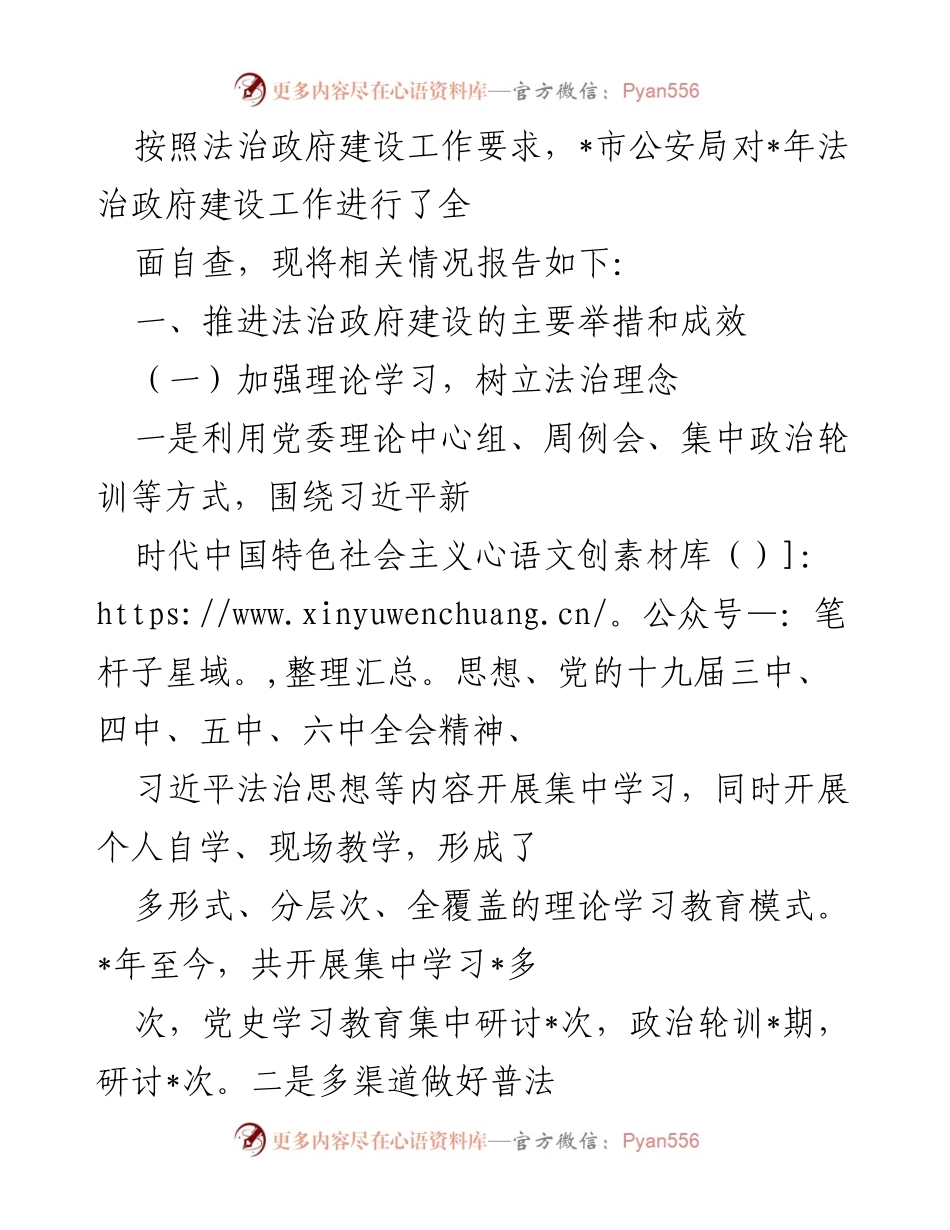 [工作总结] 法治政府建设 - _市公安局法治政府建设工作自查报告.docx_第1页