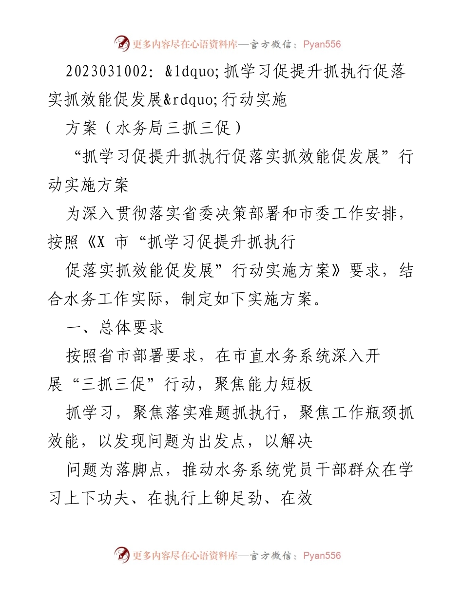 [工作总结] 水务局 - 水务局“三抓三促”行动实施方案总结.docx_第1页
