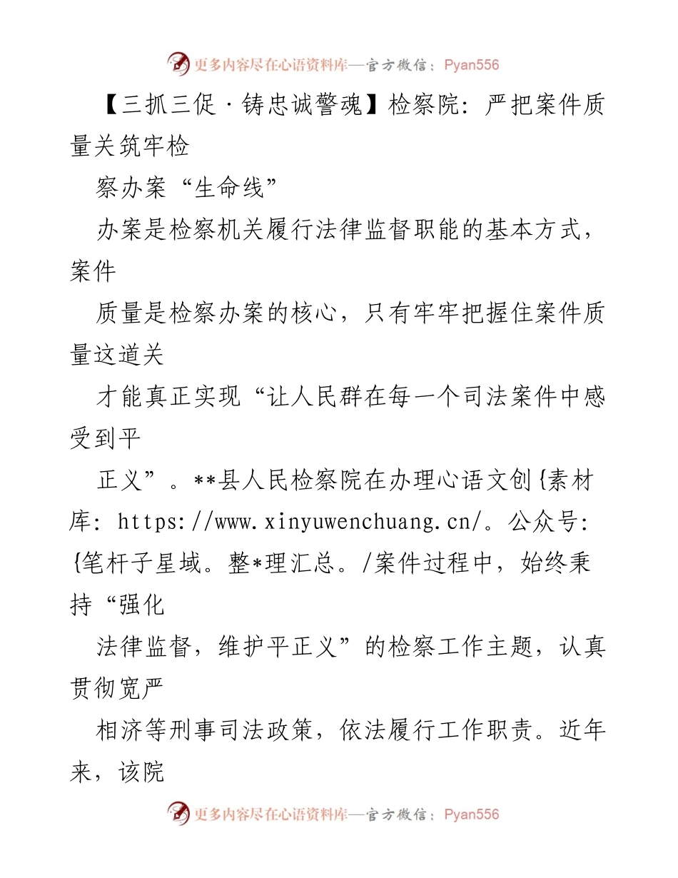 [工作总结] 检察院 - 严把案件质量关，提升司法公信力.docx_第1页