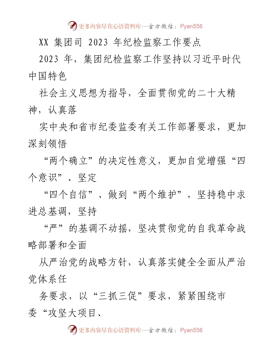 [工作总结] 纪检监察工作 - 2023年XX集团纪检监察工作要点与实施计划.docx_第1页