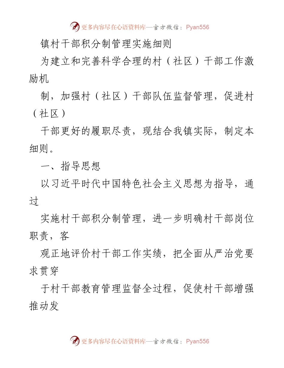 [工作总结] 村（社区）干部管理 - 村干部积分制管理实施细则.docx_第1页