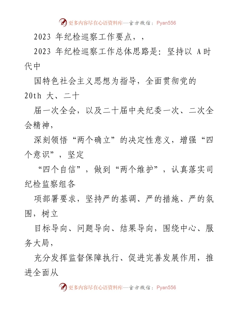 [工作总结] 纪检巡察工作 - 2023年纪检巡察工作要点与实施方案.docx_第1页