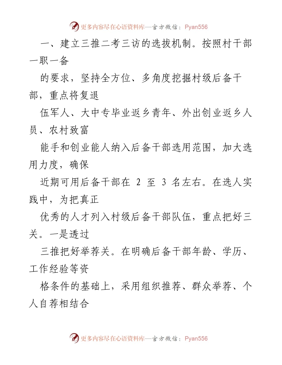 [工作总结] 村级干部培养 - 后备干部培养计划及实施机制.docx_第2页