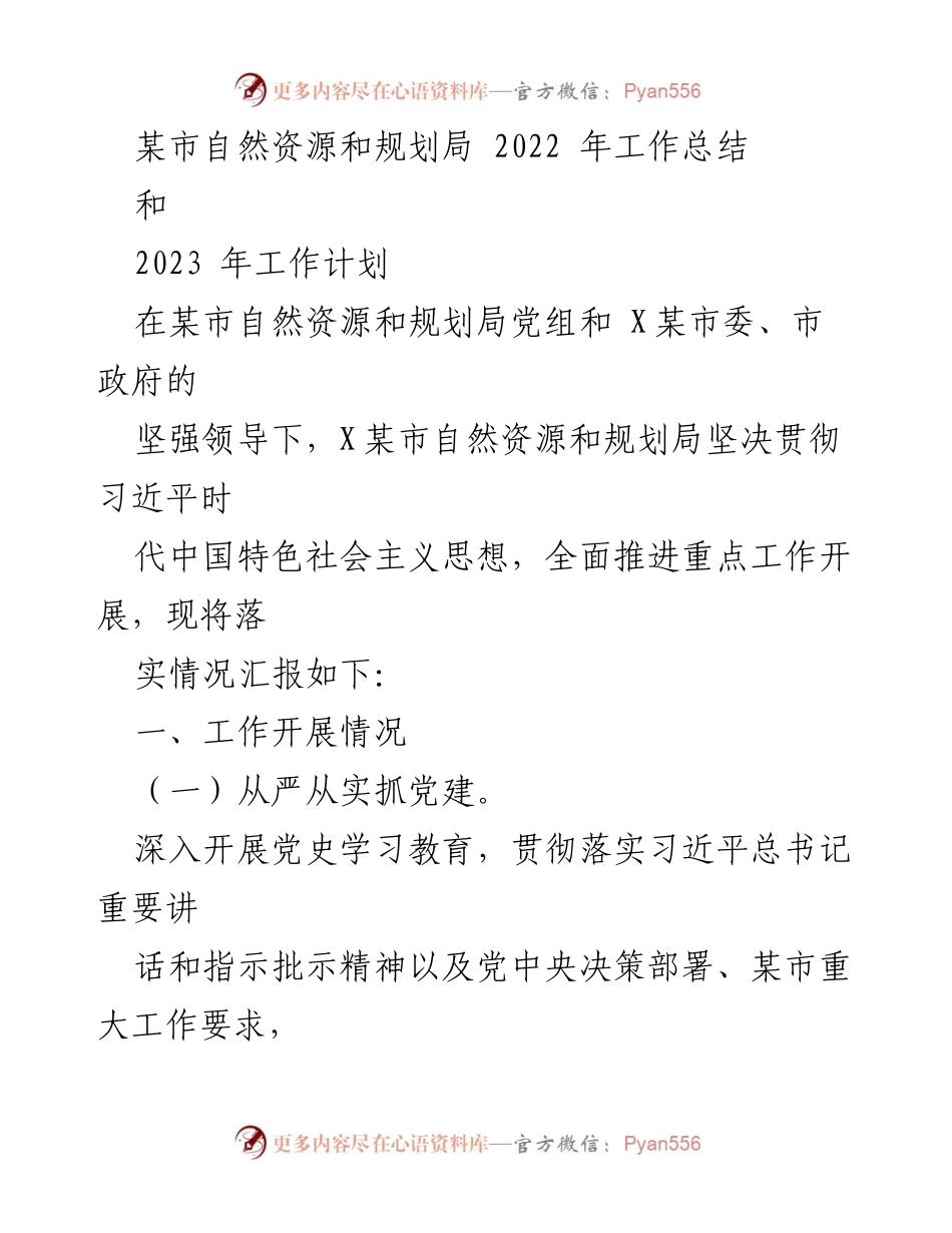 [工作总结] 某市自然资源和规划局 - 2022年工作总结与2023年工作计划.docx_第1页