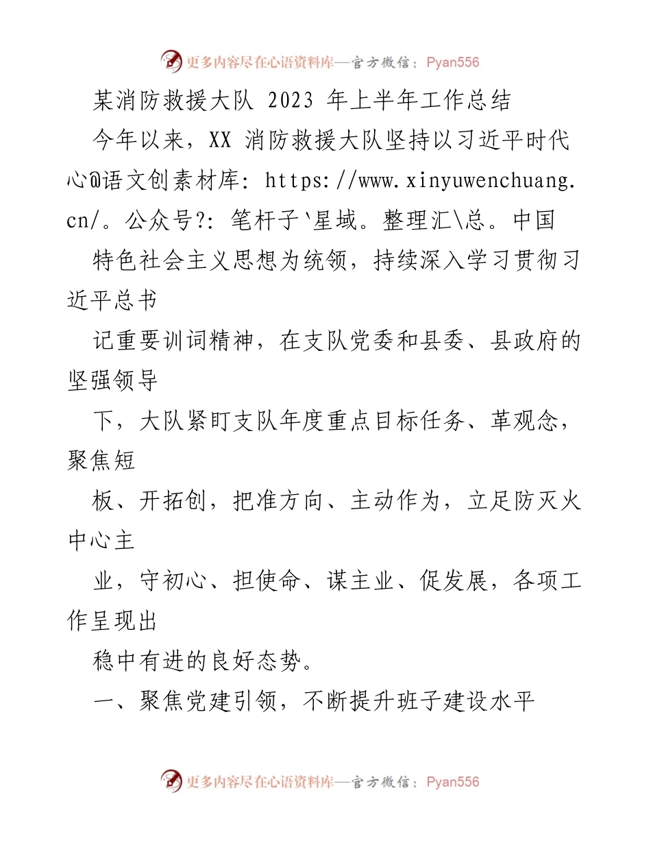 [工作总结] 消防救援大队 - 2023年上半年工作总结与发展展望.docx_第1页