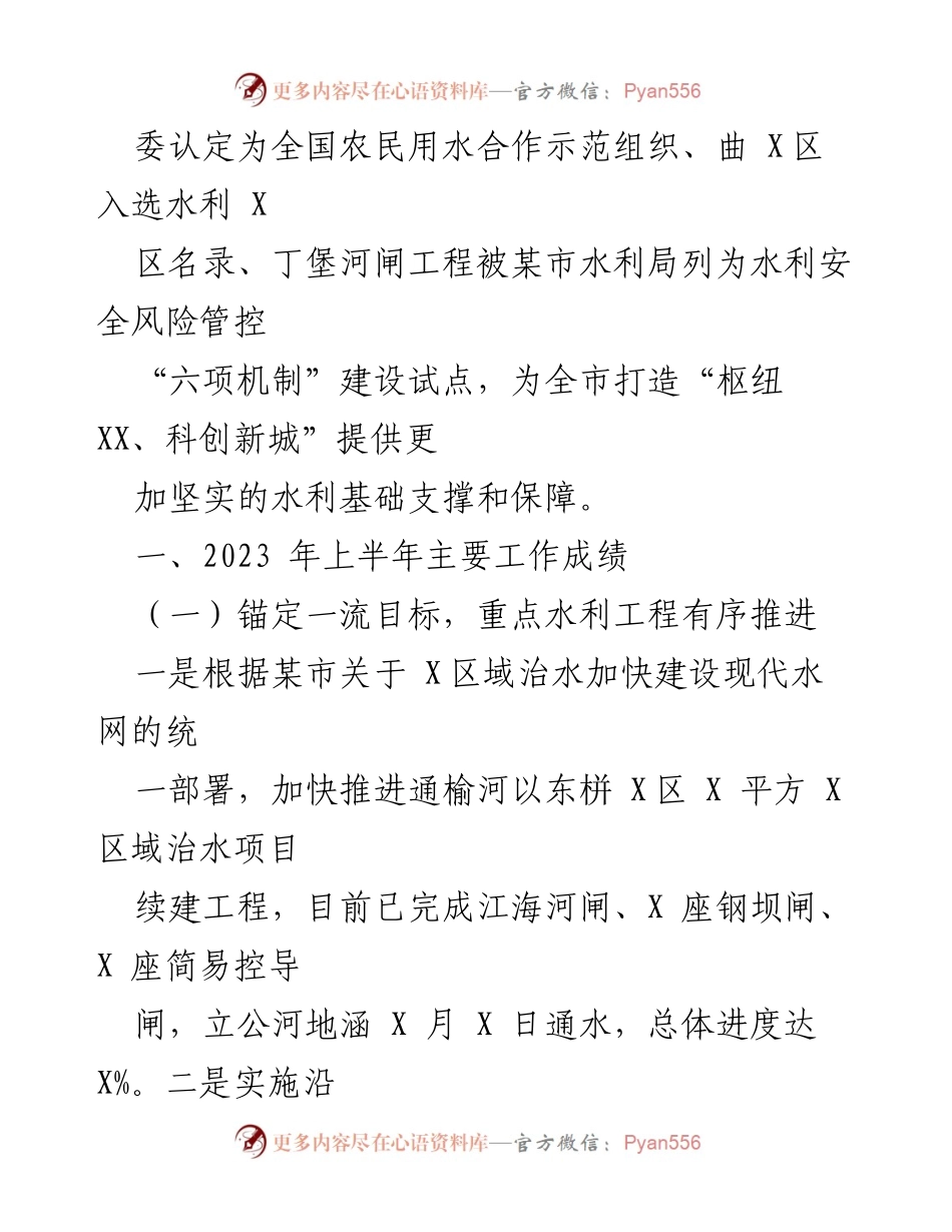 [工作总结] 水利局 - 2023年上半年工作总结及下半年工作计划.docx_第2页