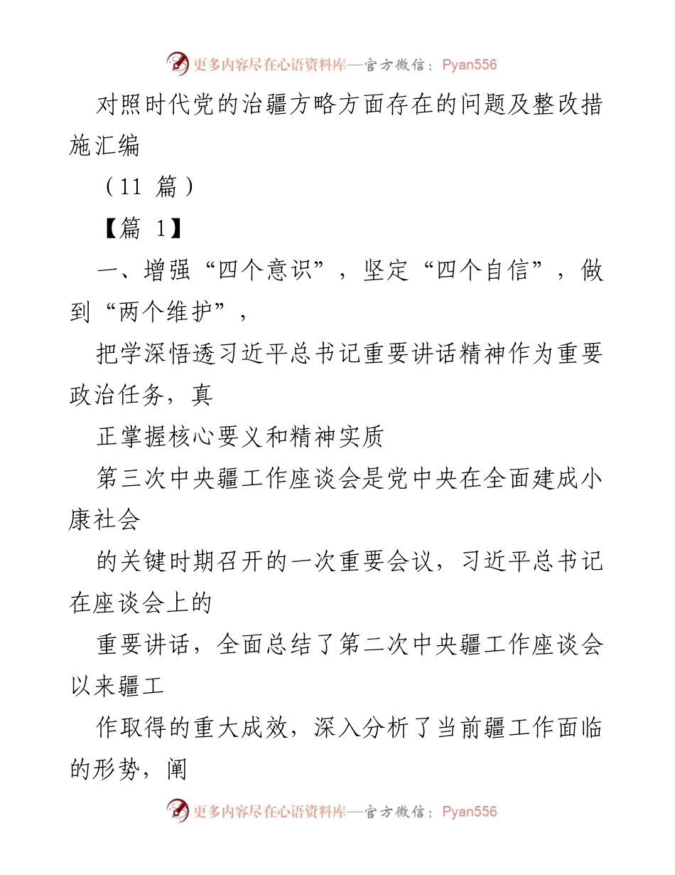[工作总结] 第三次中央疆工作座谈会 - 加强政治巡察，落实治疆方略整改措施.docx_第1页