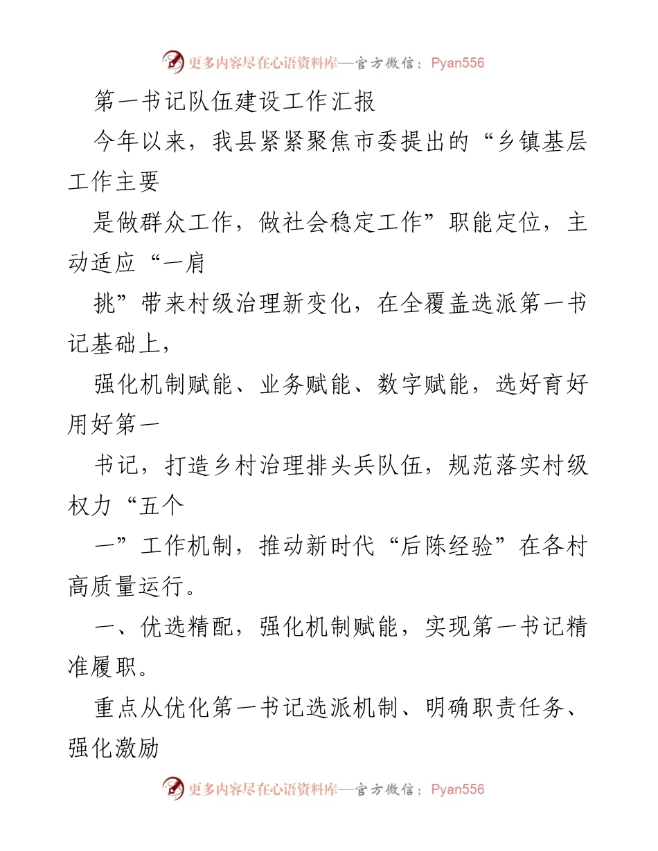 [工作总结] 第一书记队伍建设 - 强化第一书记队伍建设，推动乡村治理高质量发展.docx_第1页