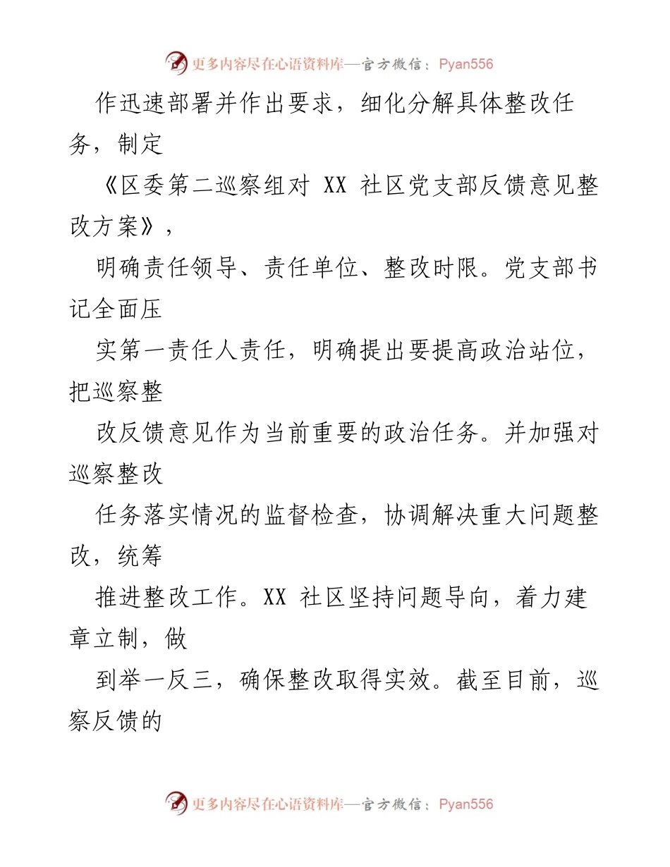 [工作总结] 社区支部 - XX社区巡察整改进展情况报告.docx_第2页
