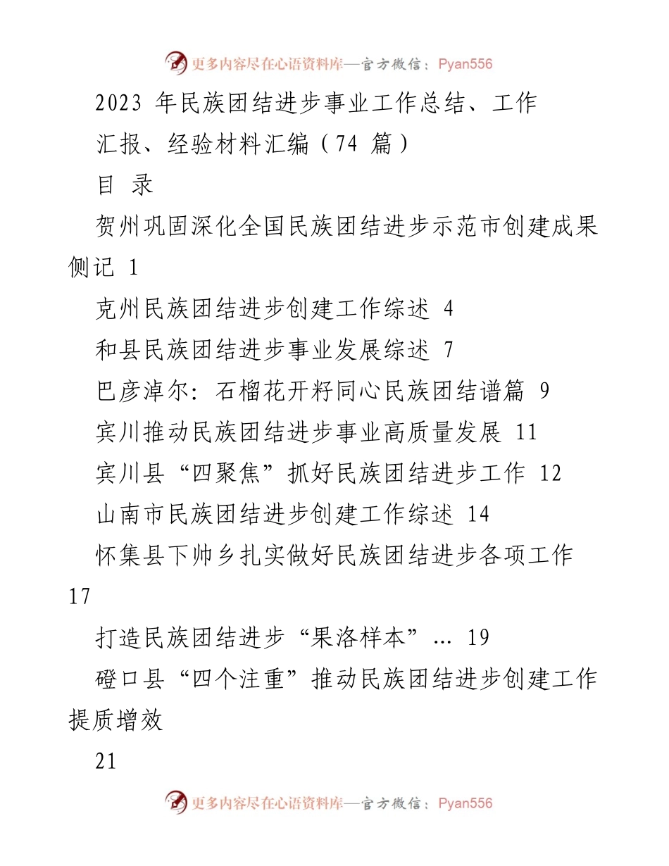 [工作总结] 民族团结进步事业 - 2023年民族团结进步事业工作总结与经验汇编.docx_第1页