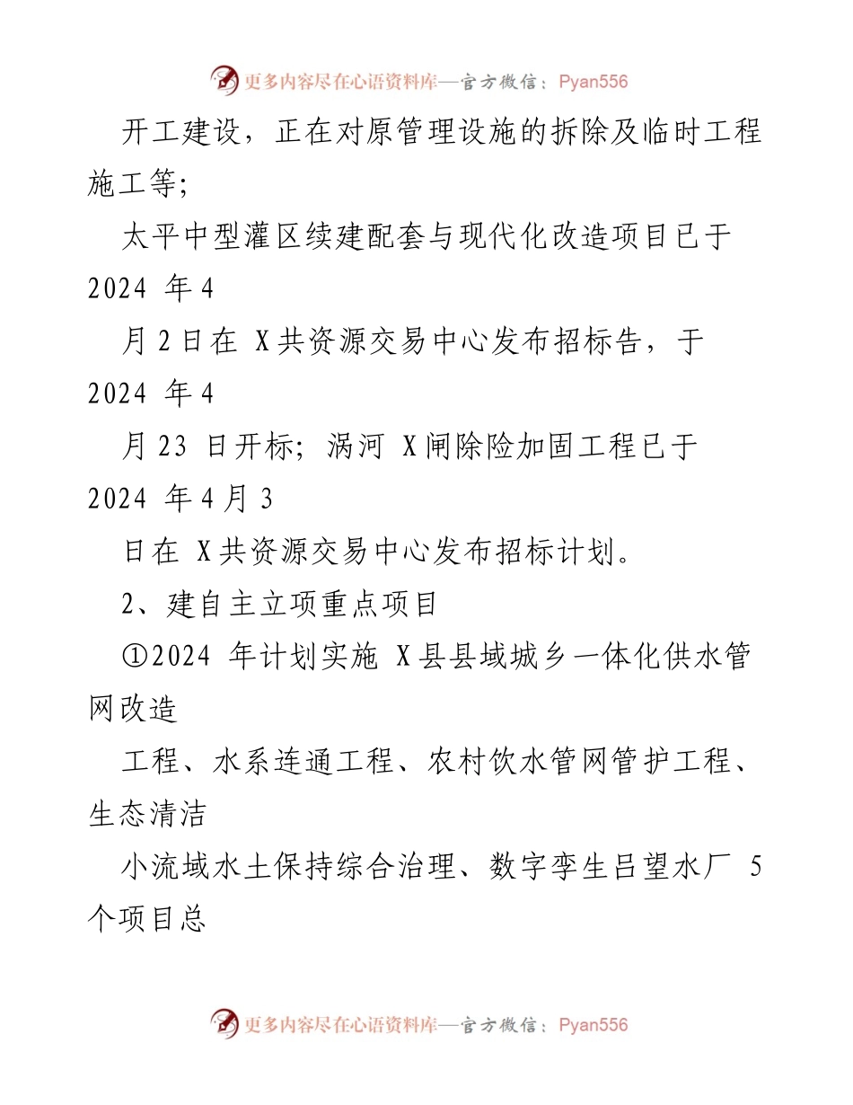 [工作总结] 水利局 - X县2024年第一季度工作总结与计划.docx_第2页