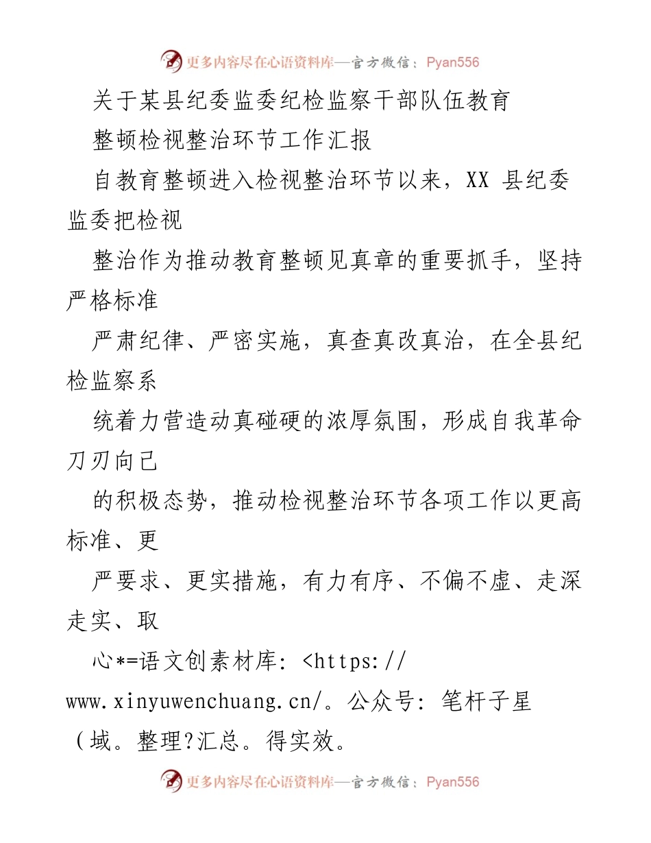 [工作总结] 纪检监察干部教育整顿 - XX县纪委监委检视整治工作汇报_1.docx_第1页