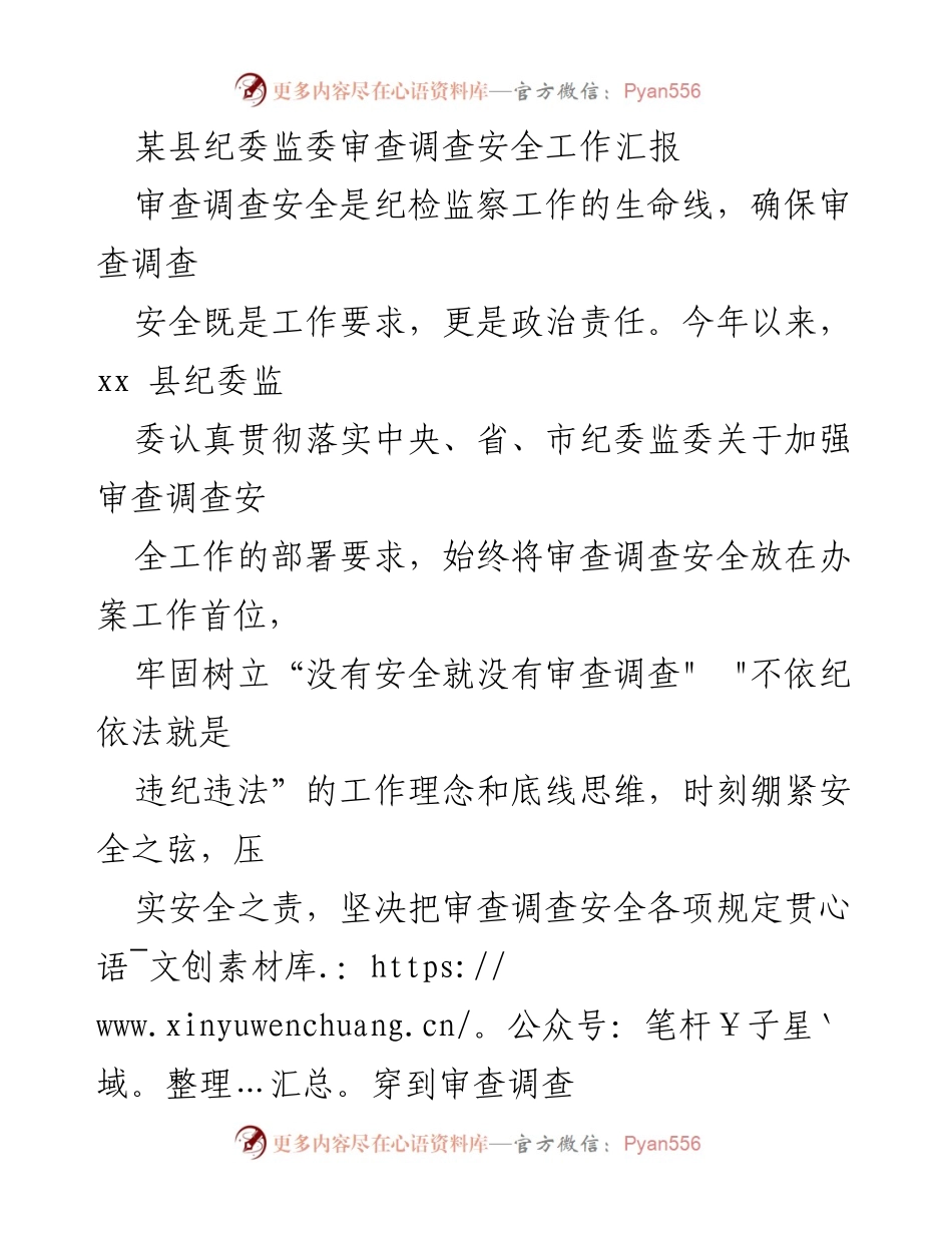 [工作总结] 纪检监察工作 - 审查调查安全工作汇报.docx_第1页