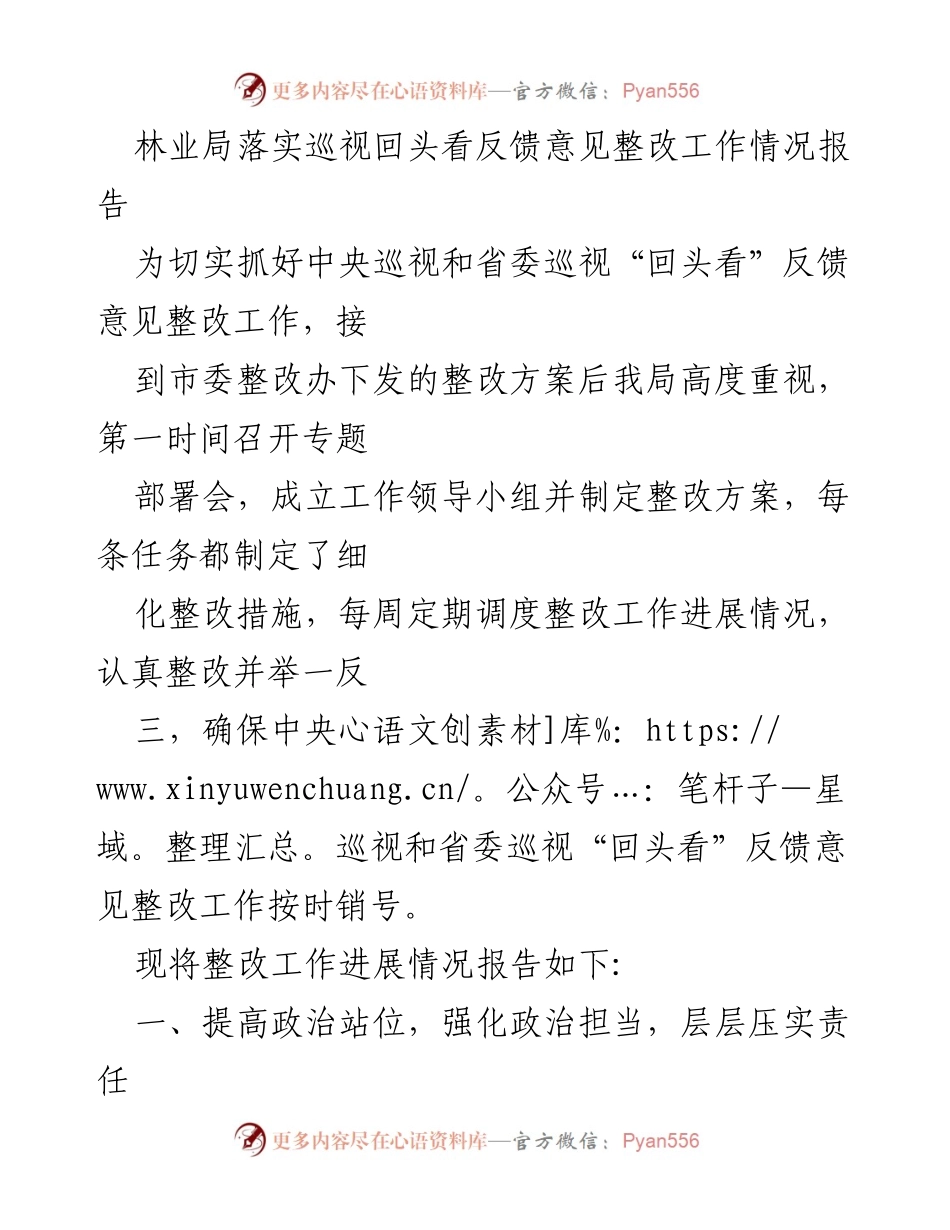 [工作总结] 林业局 - 中央巡视反馈意见整改工作情况报告.docx_第1页