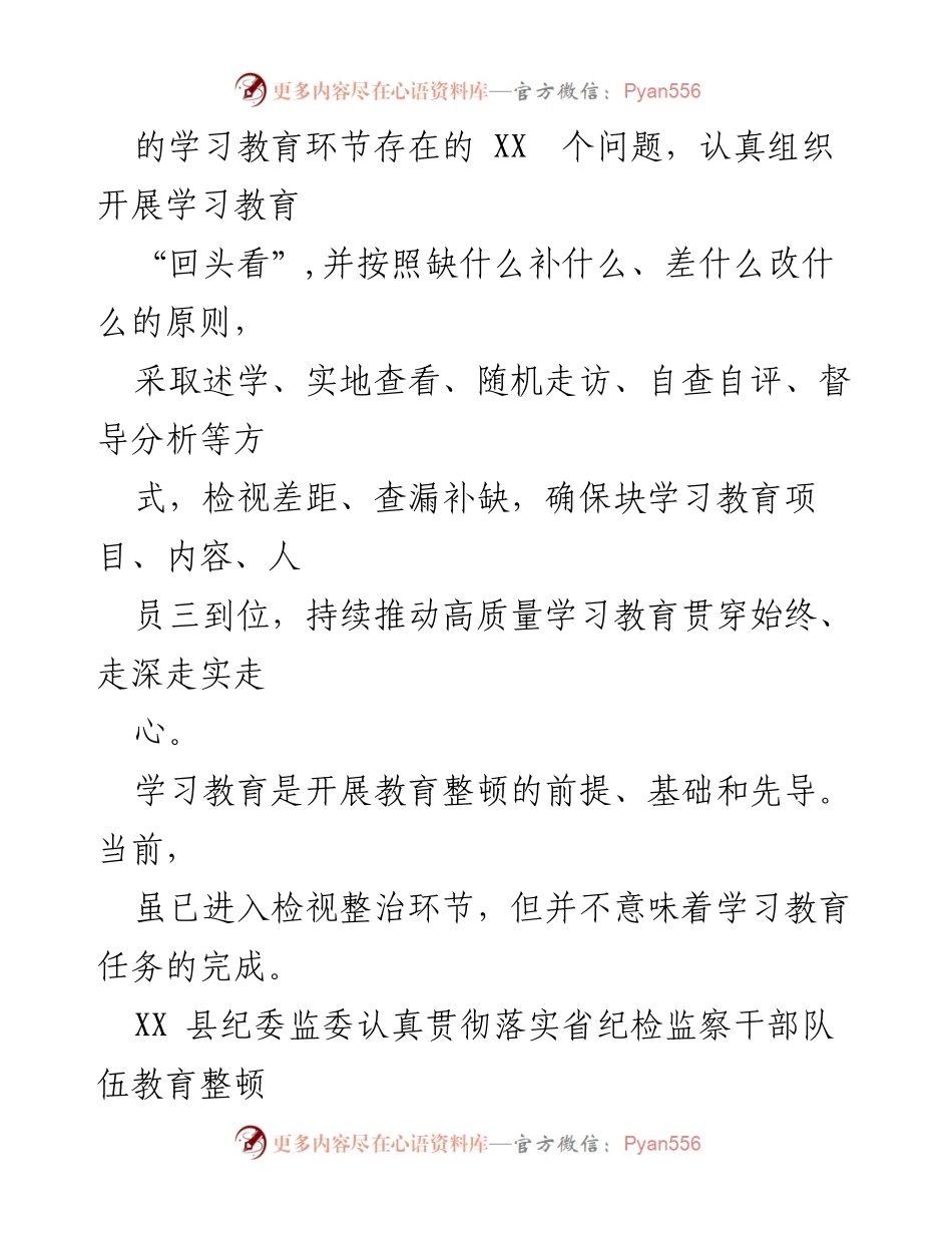 [工作总结] 纪检监察干部教育整顿 - XX县纪委监委学习教育“回头看”工作总结报告.docx_第2页