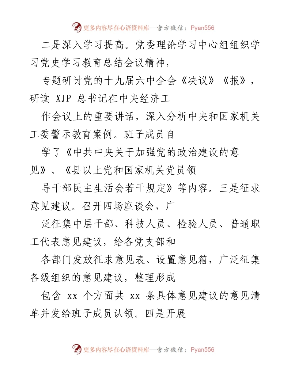 [工作总结] 民主生活会 - 202X年度民主生活会开展情况报告.docx_第2页