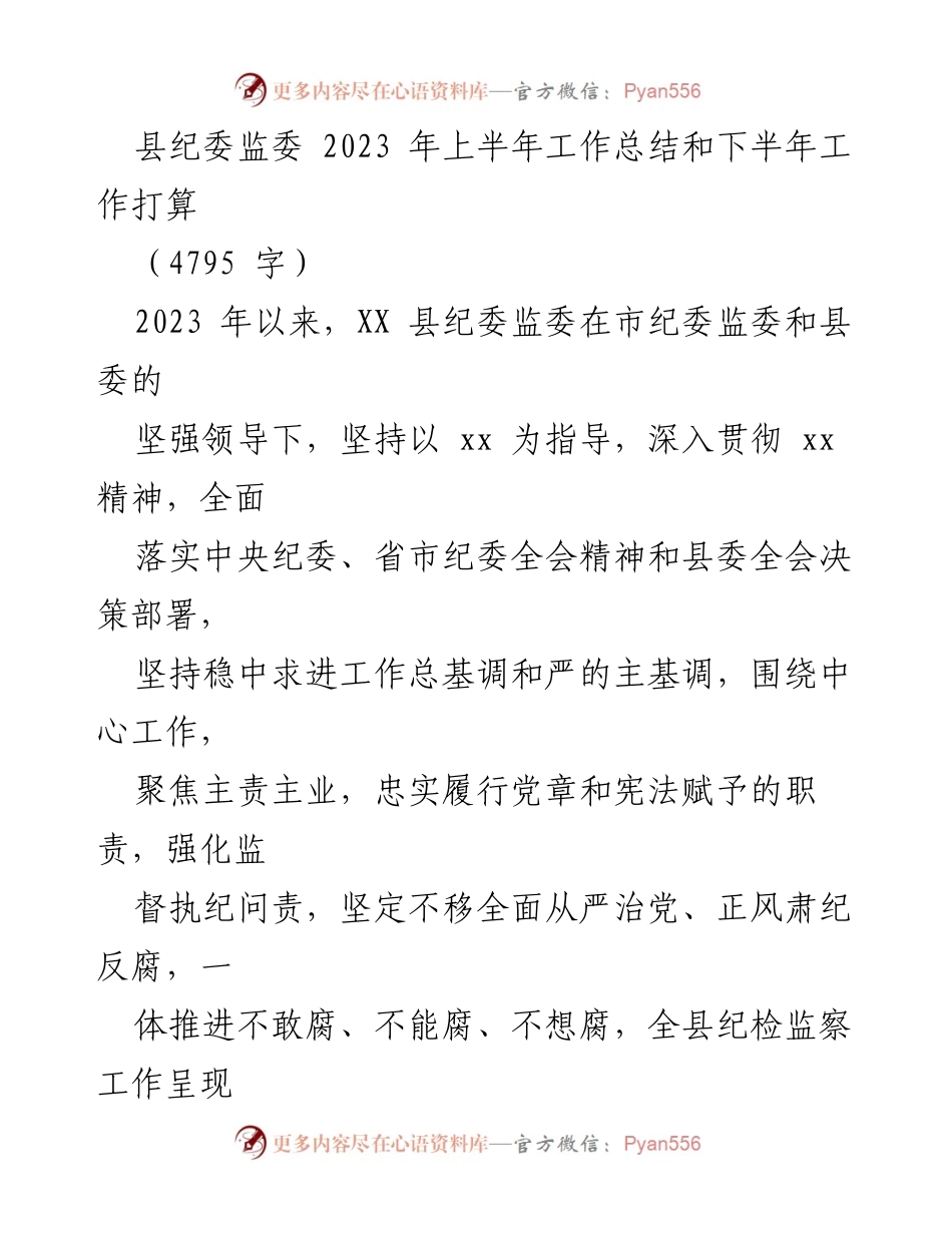 [工作总结] 纪委监委工作 - 2023年上半年纪委监委工作总结与下半年计划.docx_第1页