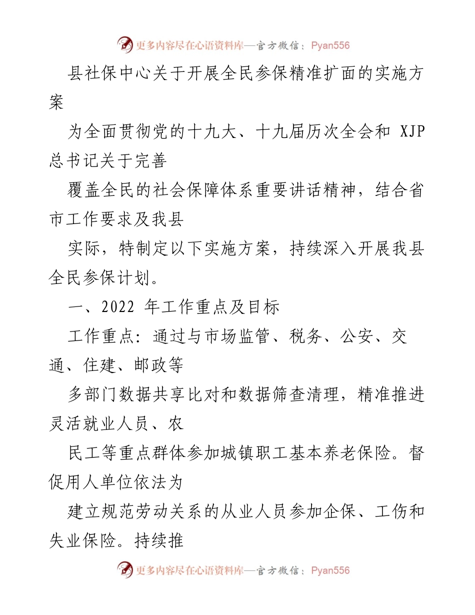 [工作总结] 社保中心 - 全民参保精准扩面实施方案总结与展望.docx_第1页