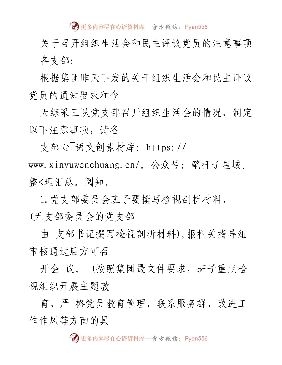 [工作总结] 组织生活会 - 组织生活会与民主评议党员注意事项总结.docx_第1页