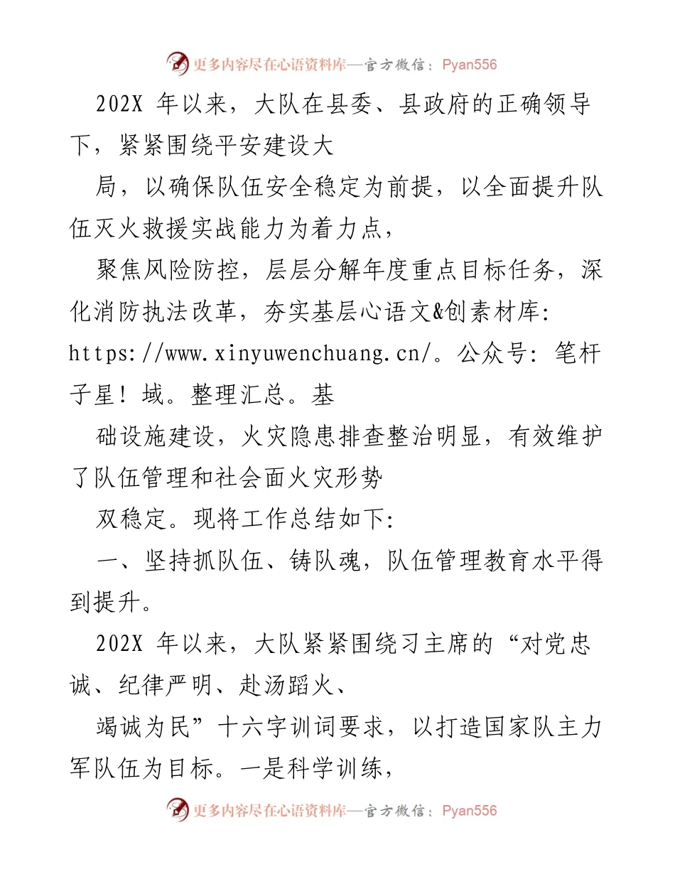 [工作总结] 消防队伍管理 - 202X年消防大队工作总结与能力提升报告.docx_第1页