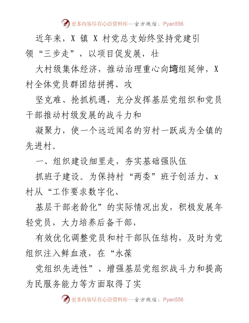 [工作总结] 村级党建与治理 - X 村党建引领下的村级经济与治理成就.docx_第1页