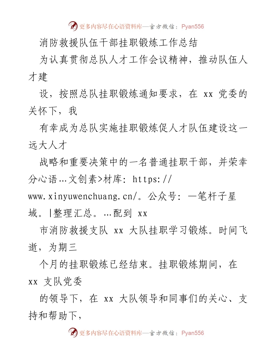 [工作总结] 消防救援队伍干部挂职锻炼 - 挂职锻炼成效与个人成长总结.docx_第1页