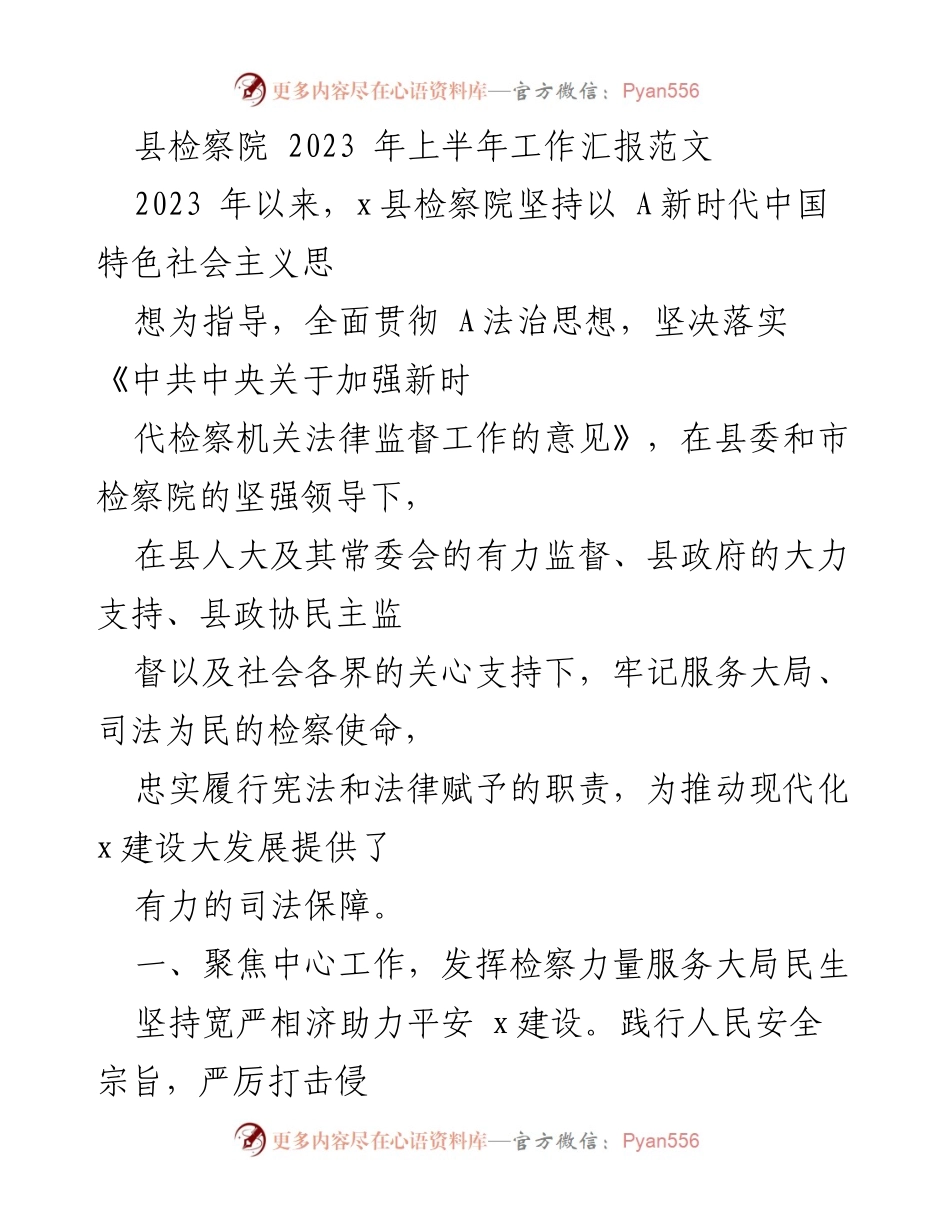 [工作总结] 检察院 - 2023年上半年检察工作汇报与成效分析.docx_第1页