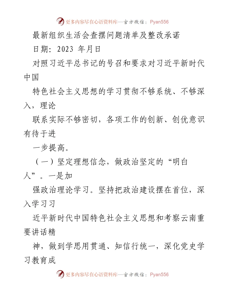 [工作总结] 组织生活会 - 组织生活会问题查摆与整改承诺总结.docx_第1页