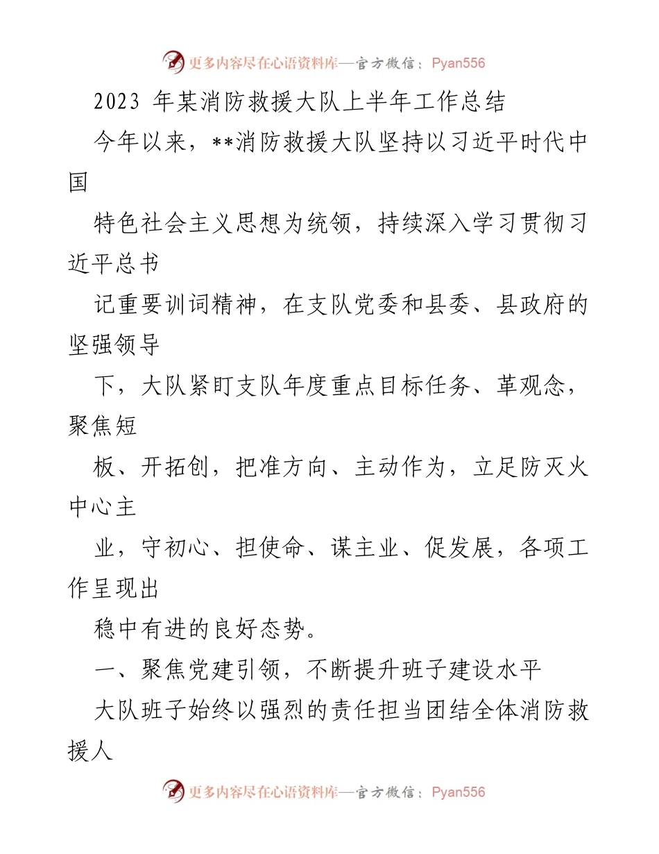 [工作总结] 消防救援大队 - 2023年上半年消防救援大队工作总结报告.docx_第1页