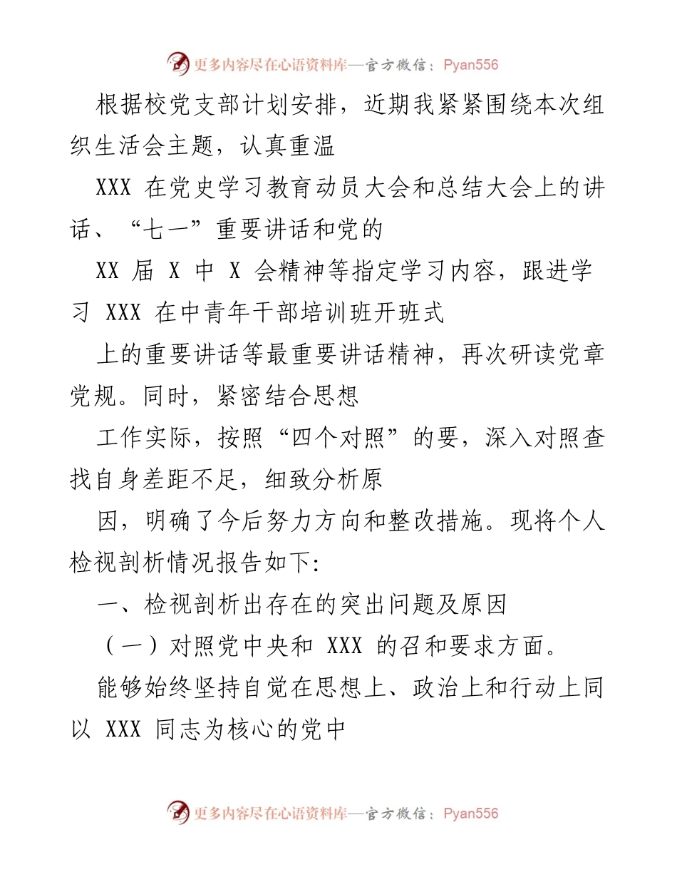 [工作总结] 组织生活会 - 个人检视剖析报告.docx_第1页