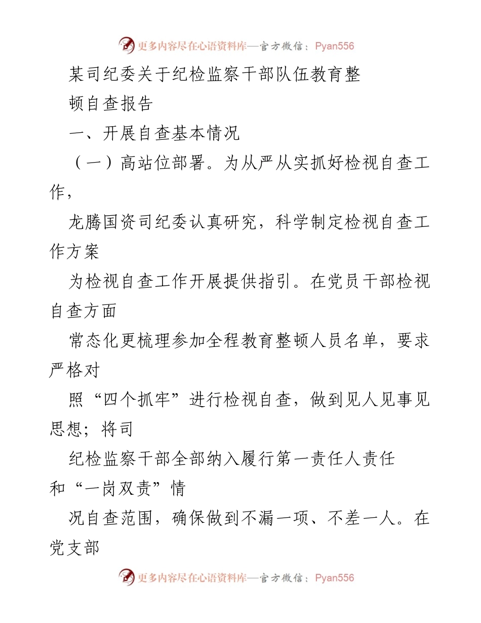 [工作总结] 纪检监察干部队伍教育整顿 - 自查报告及问题分析.docx_第1页